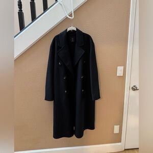 Mango Women's Classic Picarol Double Breasted Black Wool Coat